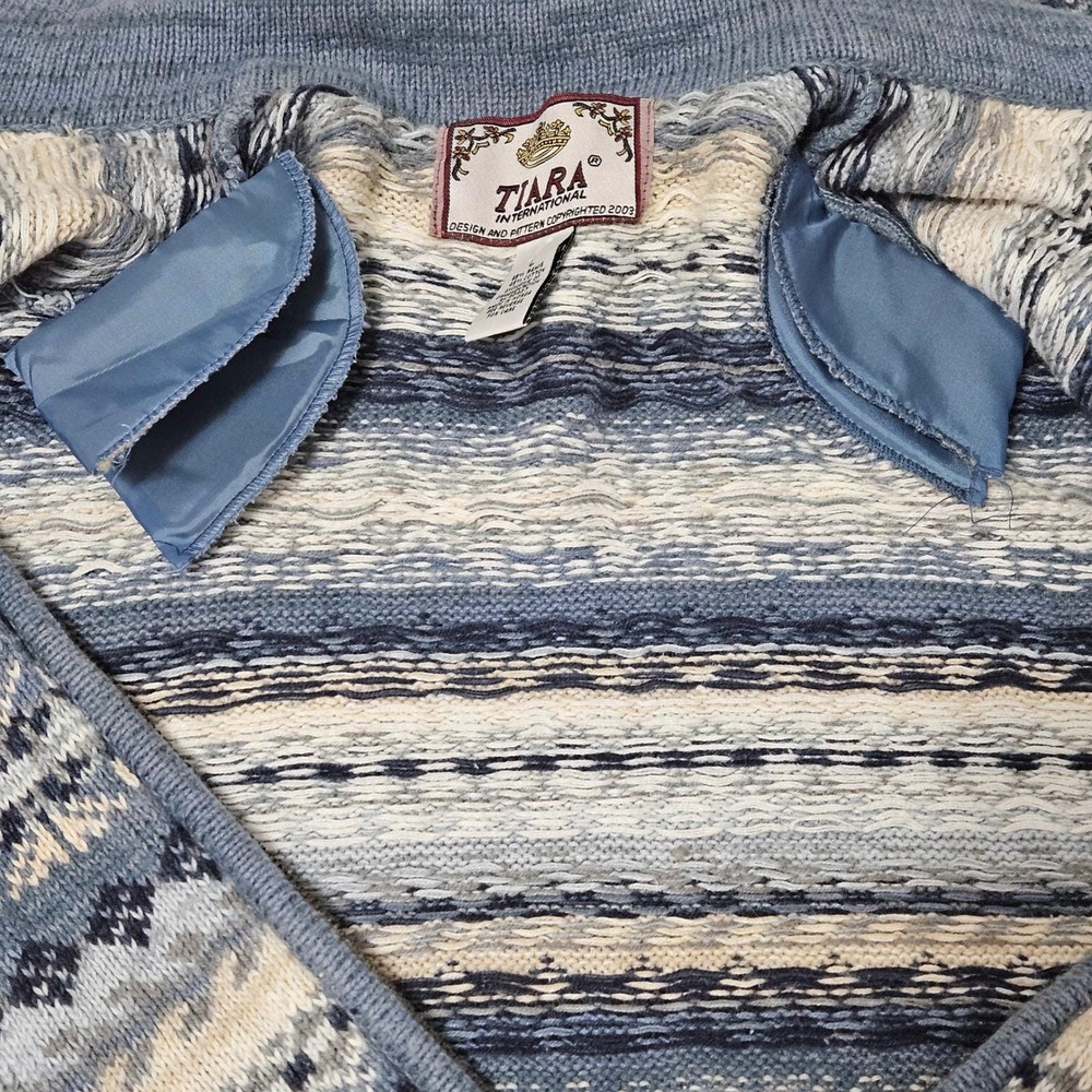 Vintage Tiara International FairIsle Full Zip Sweater Blue Coastal Grandma Y2K L - Picture 5 of 8